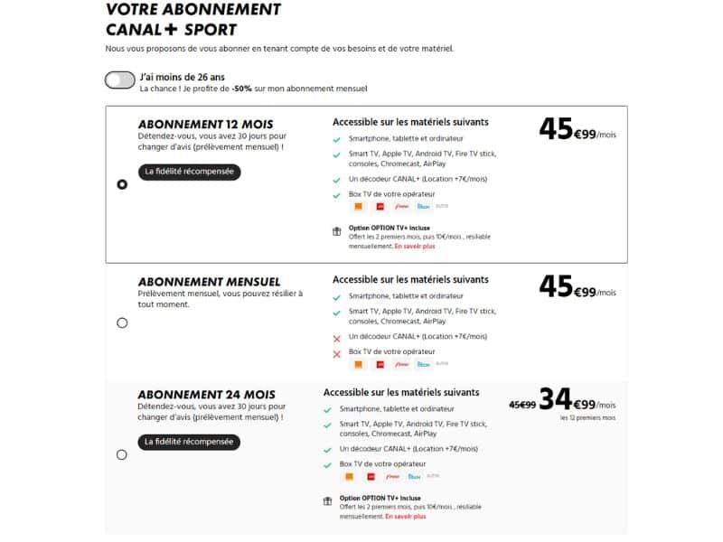 Procédure de souscription Canal plus sport.