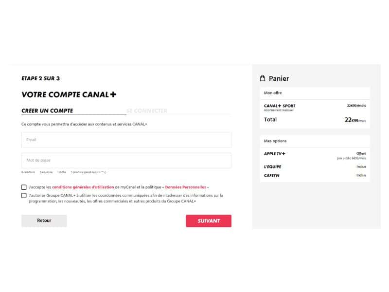 Connexion compte canal pour la souscription canal plus sport.