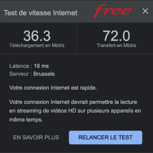 Le test des débits de la Fibre Free