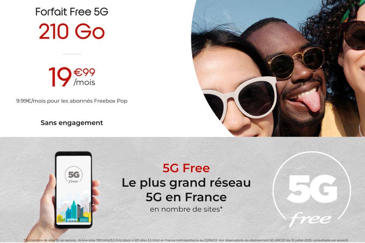 Forfait 5G Free illimité un Forfait 250 Go pour 19,99€