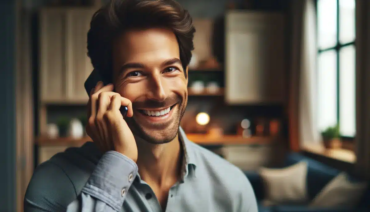 Un homme souriant au téléphone