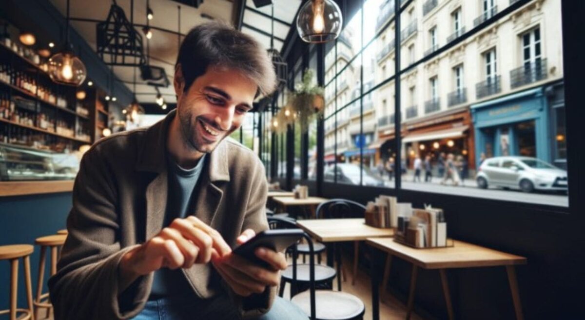 Homme utilisant son téléphone portable