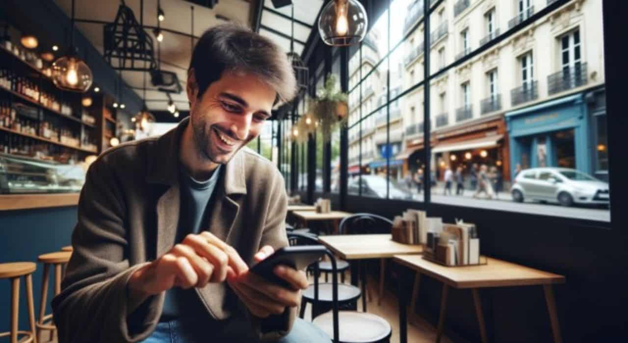 Homme utilisant son téléphone portable