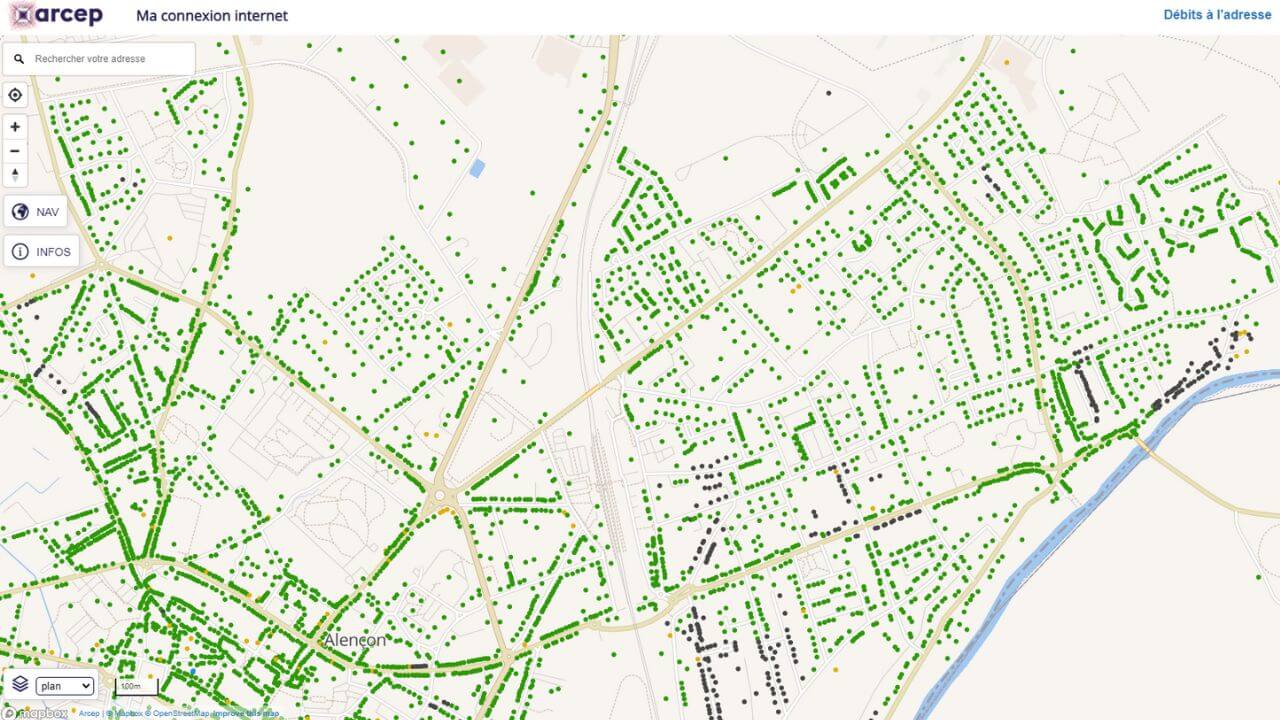 Carte de l'Arcep sur le déploiement de la Fibre