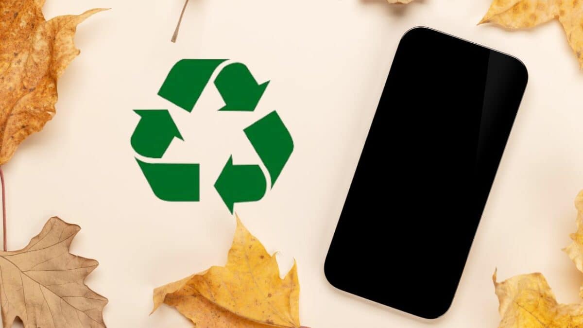 Smartphone avec écran vide sur une table entourée de feuilles de la nature automnale, maquette de design parfaite