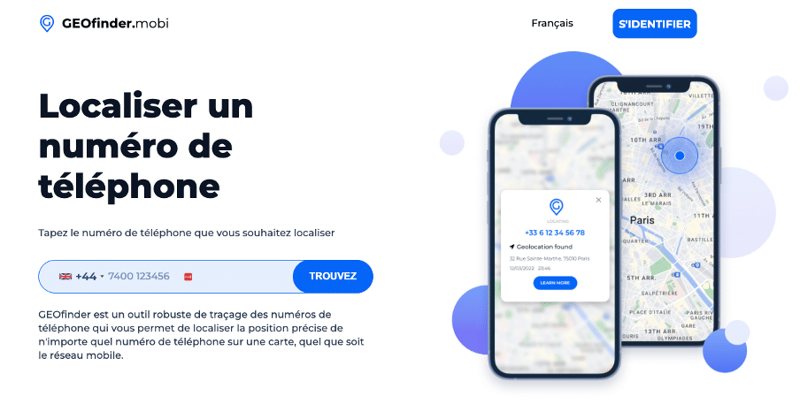 La page d'accueil de Geofinder