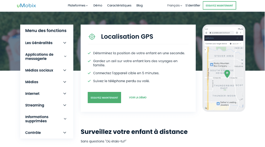 La page d'accueil de uMobix